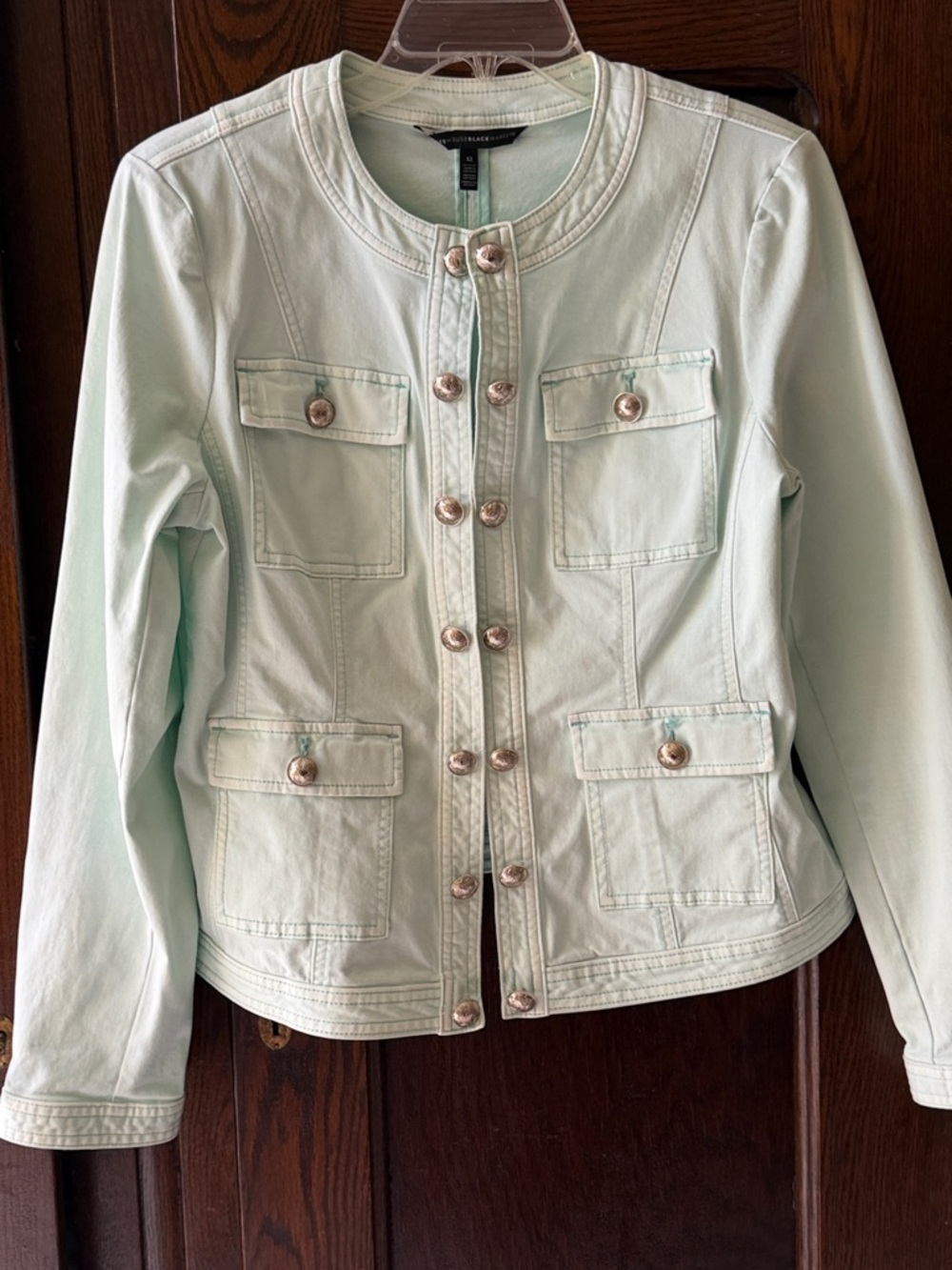White House Black Market Mint Green Jean Jacket with Button Front